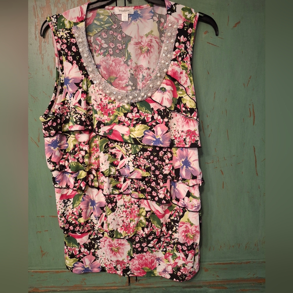 Dress Barn 22/24 Floral Sleeveless Top - Pink and Green